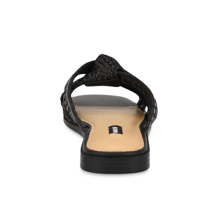 Olson Knotted Flat Slide Sandals Black Women Nine West Flats