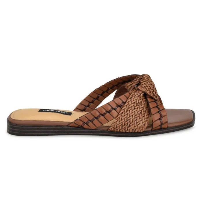 Olson Knotted Flat Slide Sandals Brown Women Nine West Casual