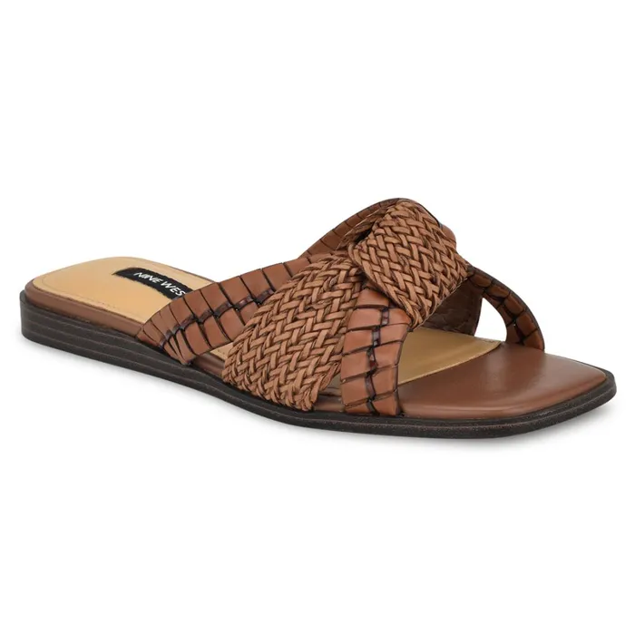 Olson Knotted Flat Slide Sandals Brown Women Nine West Casual