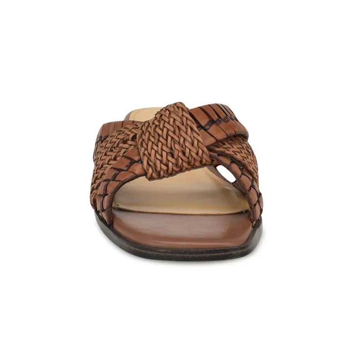 Olson Knotted Flat Slide Sandals Brown Women Nine West Casual