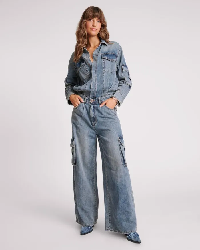 One Teaspoon Denim Jumpsuits BLUE BLOSSOM CARGO TRUCKER OVERALL 8211 Women