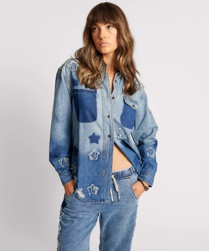One Teaspoon Denim Shirts JOHNNY BLUE STAR CLASSIC EVERYDAY SHIRT 8211 Women