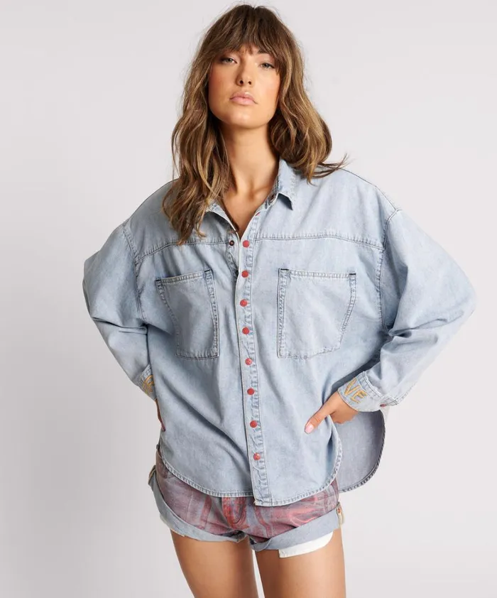 One Teaspoon Denim Tops RED DEVIL HEART DARIA DENIM SHIRT 8211 Women