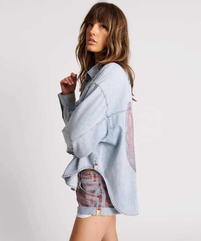 One Teaspoon Denim Tops RED DEVIL HEART DARIA DENIM SHIRT 8211 Women One Teaspoon Denim Tops RED DEVIL HEART DARIA DENIM SHIRT 8211 Women