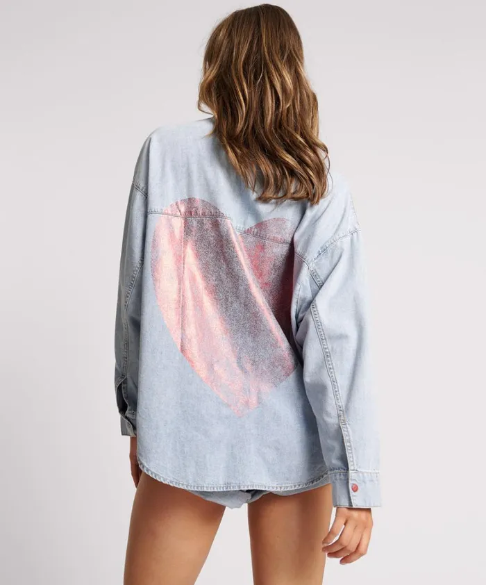 One Teaspoon Denim Tops RED DEVIL HEART DARIA DENIM SHIRT 8211 Women One Teaspoon Denim Tops RED DEVIL HEART DARIA DENIM SHIRT 8211 Women