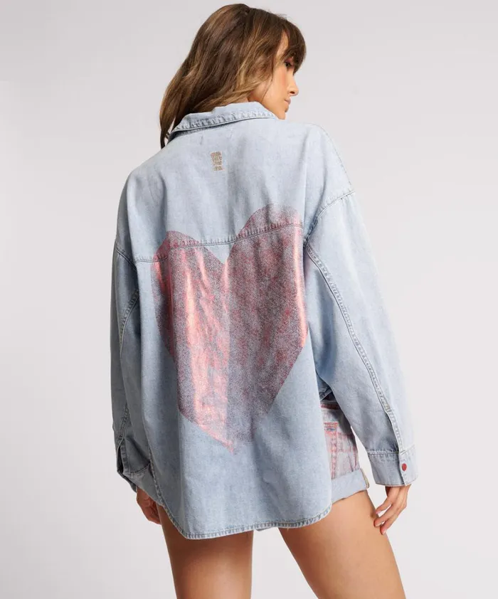 One Teaspoon Denim Tops RED DEVIL HEART DARIA DENIM SHIRT 8211 Women One Teaspoon Denim Tops RED DEVIL HEART DARIA DENIM SHIRT 8211 Women