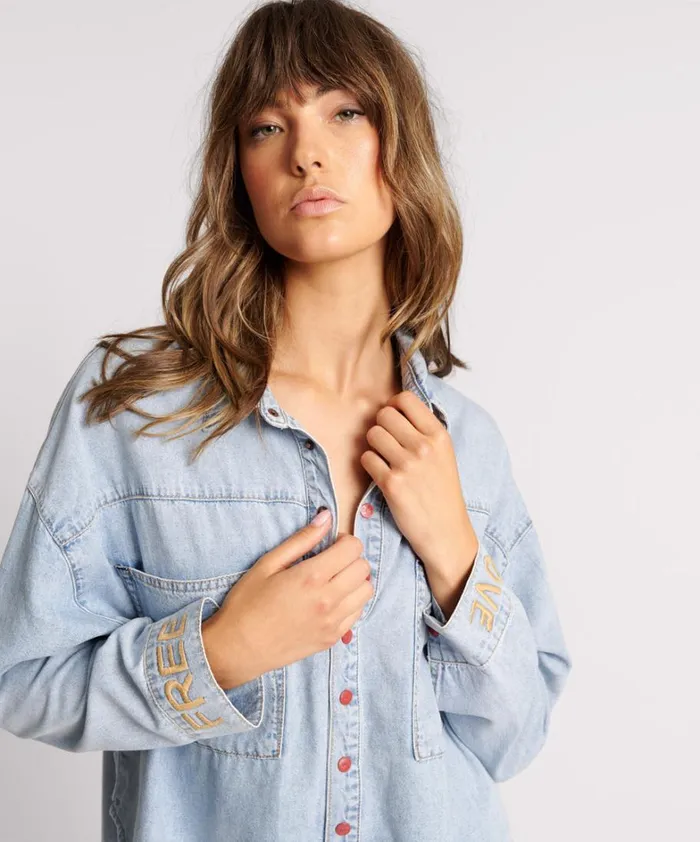 One Teaspoon Denim Tops RED DEVIL HEART DARIA DENIM SHIRT 8211 Women One Teaspoon Denim Tops RED DEVIL HEART DARIA DENIM SHIRT 8211 Women
