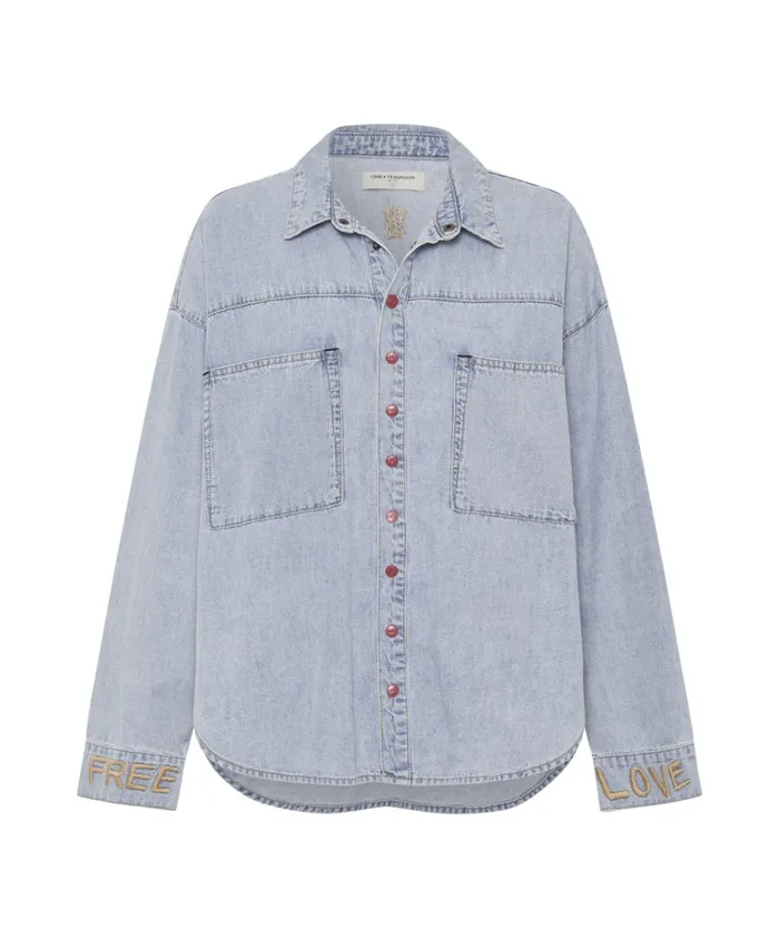 One Teaspoon Denim Tops RED DEVIL HEART DARIA DENIM SHIRT 8211 Women One Teaspoon Denim Tops RED DEVIL HEART DARIA DENIM SHIRT 8211 Women