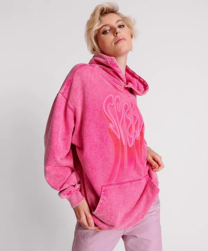 One Teaspoon Hoodies And Sweats PINK ACID SPEED LONGLINE HOODY 8211 Women
