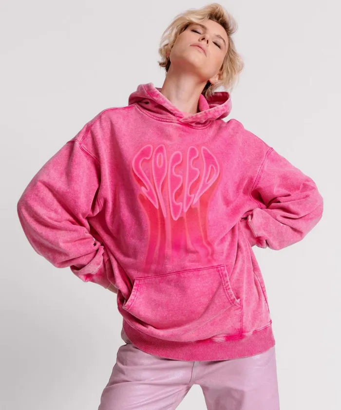 One Teaspoon Hoodies And Sweats PINK ACID SPEED LONGLINE HOODY 8211 Women One Teaspoon Hoodies And Sweats PINK ACID SPEED LONGLINE HOODY 8211 Women