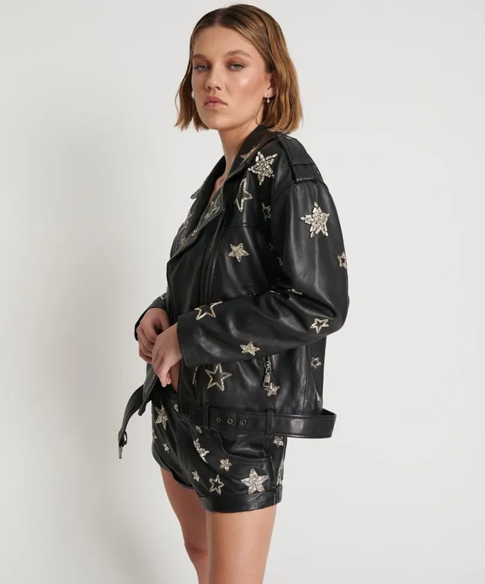 One Teaspoon Jackets ALL STAR HAND EMBELLISHED LEATHER JACKET 8211 Women One Teaspoon Jackets ALL STAR HAND EMBELLISHED LEATHER JACKET 8211 Women