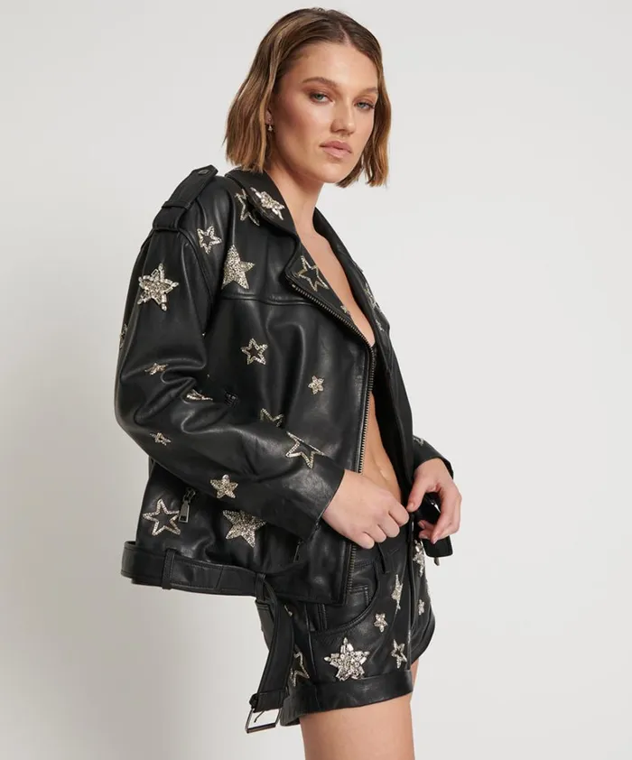 One Teaspoon Jackets ALL STAR HAND EMBELLISHED LEATHER JACKET 8211 Women One Teaspoon Jackets ALL STAR HAND EMBELLISHED LEATHER JACKET 8211 Women