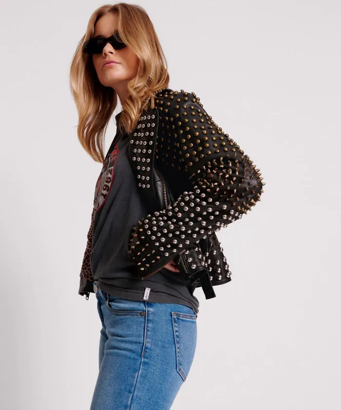 One Teaspoon Jackets BLACK HELLRAISER STUDDED CROP LEATHER MOTO JACKET 8211 Women One Teaspoon Jackets BLACK HELLRAISER STUDDED CROP LEATHER MOTO JACKET 8211 Women