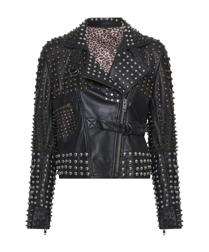 One Teaspoon Jackets BLACK HELLRAISER STUDDED CROP LEATHER MOTO JACKET 8211 Women One Teaspoon Jackets BLACK HELLRAISER STUDDED CROP LEATHER MOTO JACKET 8211 Women