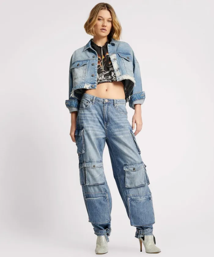One Teaspoon Jackets EAGLE STUDDED CROPPED DENIM JACKET 8211 Women One Teaspoon Jackets EAGLE STUDDED CROPPED DENIM JACKET 8211 Women