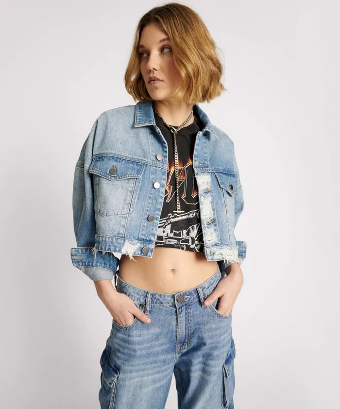 One Teaspoon Jackets EAGLE STUDDED CROPPED DENIM JACKET 8211 Women One Teaspoon Jackets EAGLE STUDDED CROPPED DENIM JACKET 8211 Women