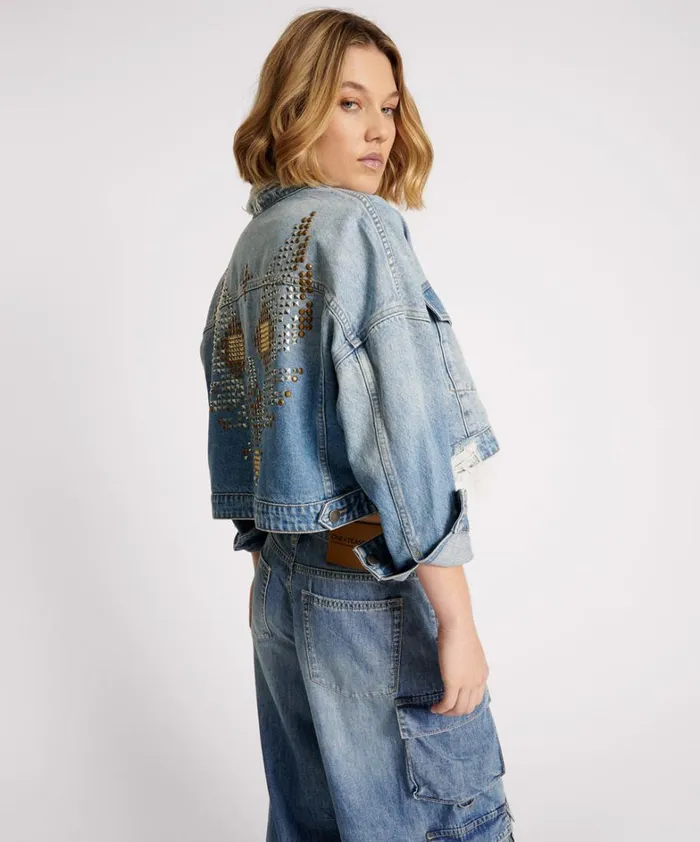 One Teaspoon Jackets EAGLE STUDDED CROPPED DENIM JACKET 8211 Women One Teaspoon Jackets EAGLE STUDDED CROPPED DENIM JACKET 8211 Women