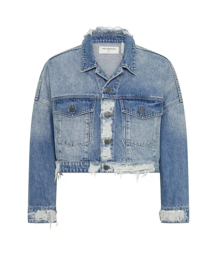 One Teaspoon Jackets EAGLE STUDDED CROPPED DENIM JACKET 8211 Women One Teaspoon Jackets EAGLE STUDDED CROPPED DENIM JACKET 8211 Women