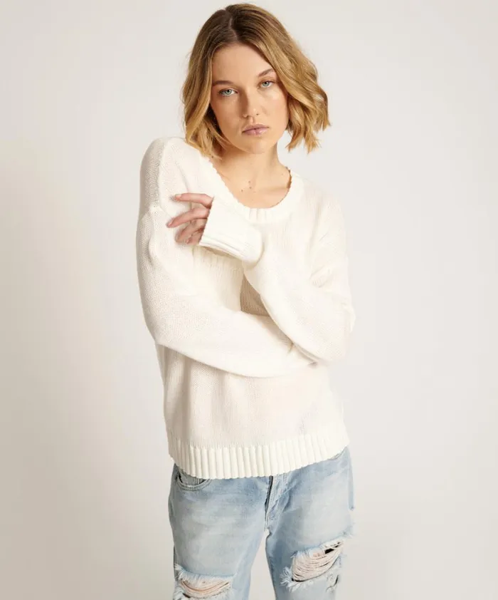 One Teaspoon Knitwear CLASSIC POCKET CHUNKY KNIT SWEATER WHITE 8211 Women