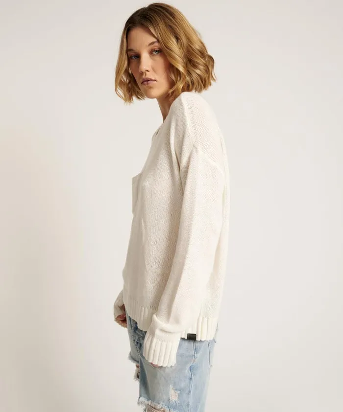 One Teaspoon Knitwear CLASSIC POCKET CHUNKY KNIT SWEATER WHITE 8211 Women