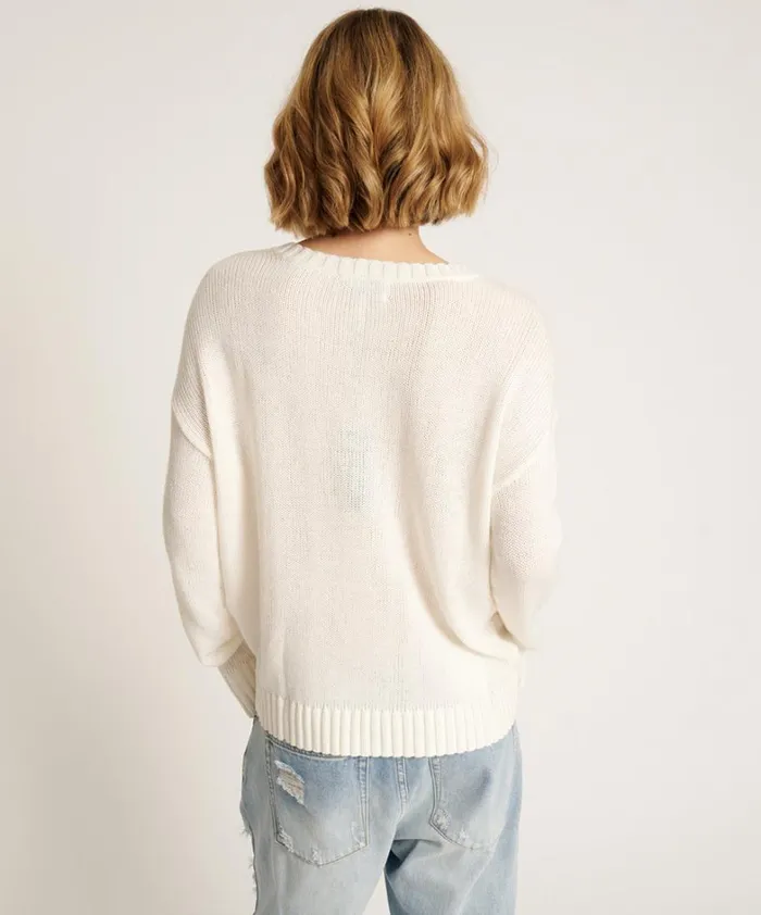 One Teaspoon Knitwear CLASSIC POCKET CHUNKY KNIT SWEATER WHITE 8211 Women