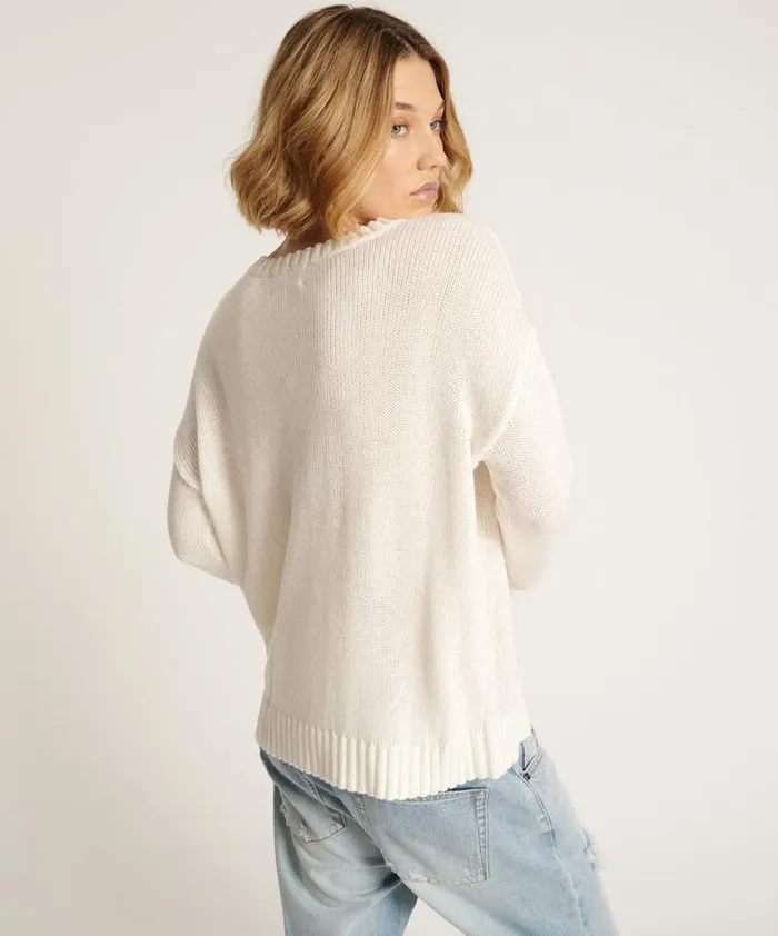 One Teaspoon Knitwear CLASSIC POCKET CHUNKY KNIT SWEATER WHITE 8211 Women