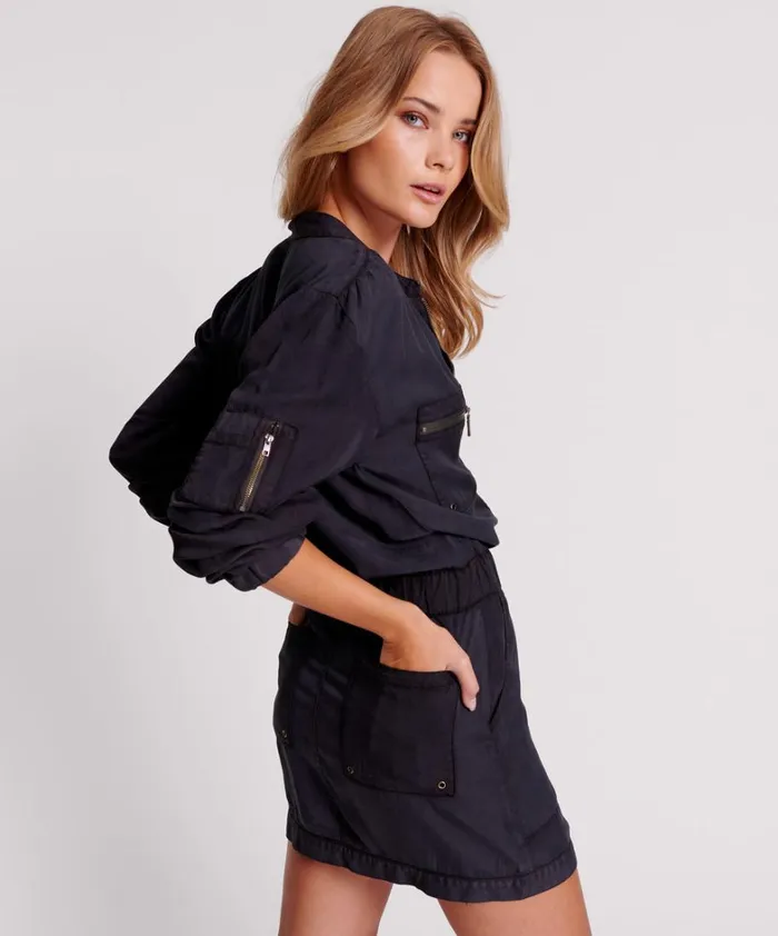 One Teaspoon Mini Dresses CHARCOAL FLYING HIGH ZIPPED TENCEL MINI DRESS 8211 Women One Teaspoon Mini Dresses CHARCOAL FLYING HIGH ZIPPED TENCEL MINI DRESS 8211 Women