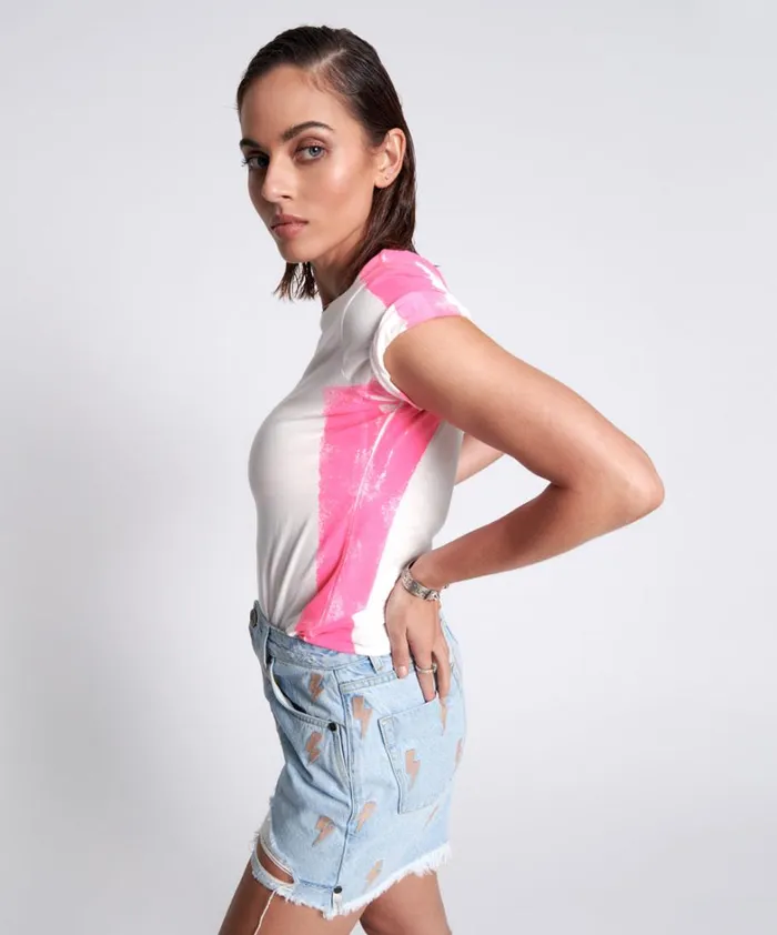 One Teaspoon Tees and Tanks HAND SPRAYED PINK LOGO ORGANIC FITTED TEE 8211 Women One Teaspoon Tees and Tanks HAND SPRAYED PINK LOGO ORGANIC FITTED TEE 8211 Women