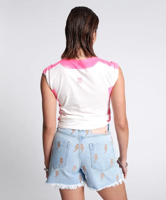 One Teaspoon Tees and Tanks HAND SPRAYED PINK LOGO ORGANIC FITTED TEE 8211 Women One Teaspoon Tees and Tanks HAND SPRAYED PINK LOGO ORGANIC FITTED TEE 8211 Women