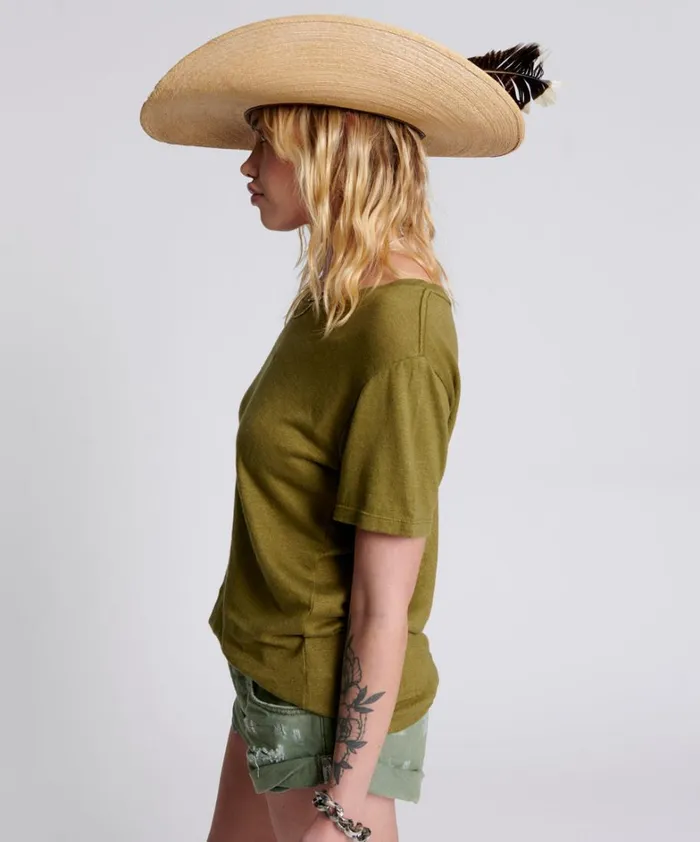 One Teaspoon Tees and Tanks ONE TEASPOON LINEN WIDE NECK TEE KHAKI 8211 Women One Teaspoon Tees and Tanks ONE TEASPOON LINEN WIDE NECK TEE KHAKI 8211 Women