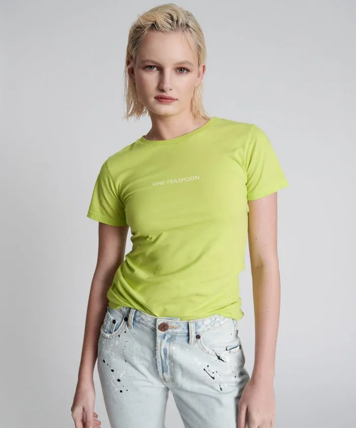One Teaspoon Tees and Tanks ONE TEASPOON ORGANIC FITTED LOGO TEE YELLOW 8211 Women One Teaspoon Tees and Tanks ONE TEASPOON ORGANIC FITTED LOGO TEE YELLOW 8211 Women