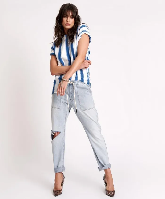 One Teaspoon Tees and Tanks ORGANIC HAND PAINTED STRIPE UNISEX TEE 8211 Women One Teaspoon Tees and Tanks ORGANIC HAND PAINTED STRIPE UNISEX TEE 8211 Women