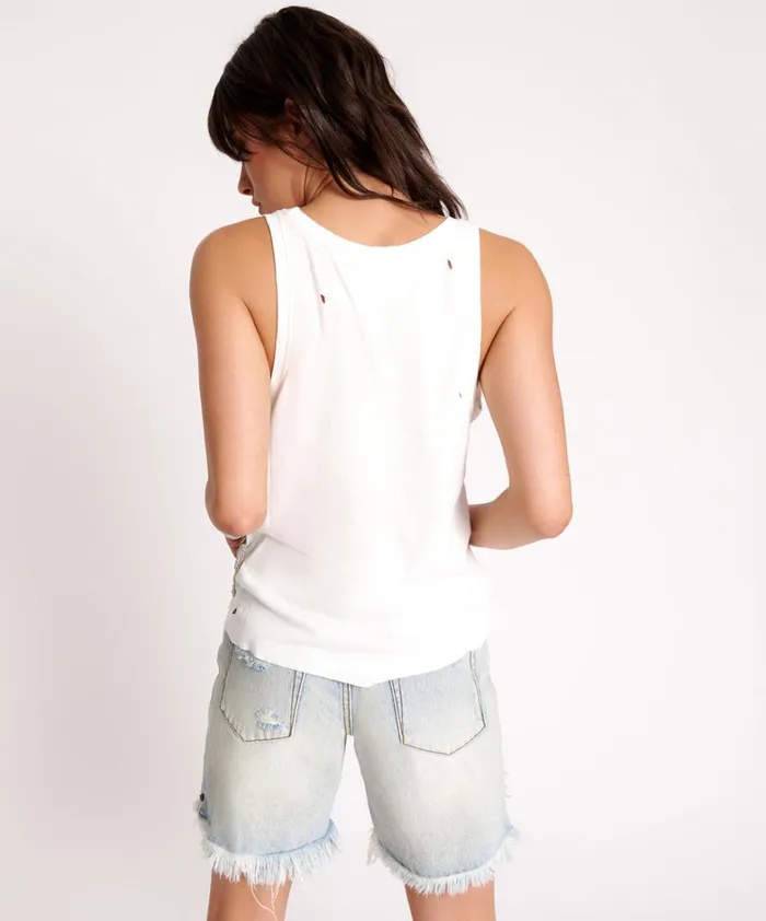 One Teaspoon Tees and Tanks WHITE RIBBED DISTRESSED DADDIO SINGLET 8211 Women One Teaspoon Tees and Tanks WHITE RIBBED DISTRESSED DADDIO SINGLET 8211 Women