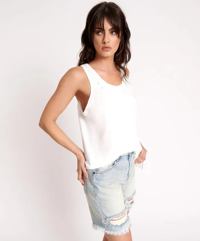 One Teaspoon Tees and Tanks WHITE RIBBED DISTRESSED DADDIO SINGLET 8211 Women One Teaspoon Tees and Tanks WHITE RIBBED DISTRESSED DADDIO SINGLET 8211 Women