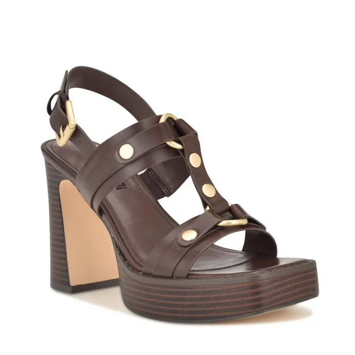 Opell Tailored Platform Sandals Dark Brown Women Nine West High Heels Opell Tailored Platform Sandals Dark Brown Women Nine West High Heels