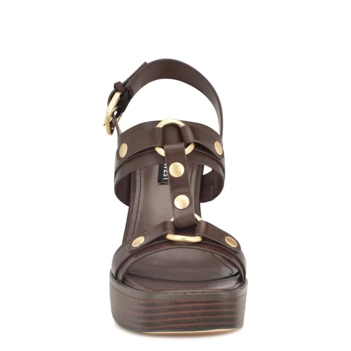 Opell Tailored Platform Sandals Dark Brown Women Nine West High Heels Opell Tailored Platform Sandals Dark Brown Women Nine West High Heels