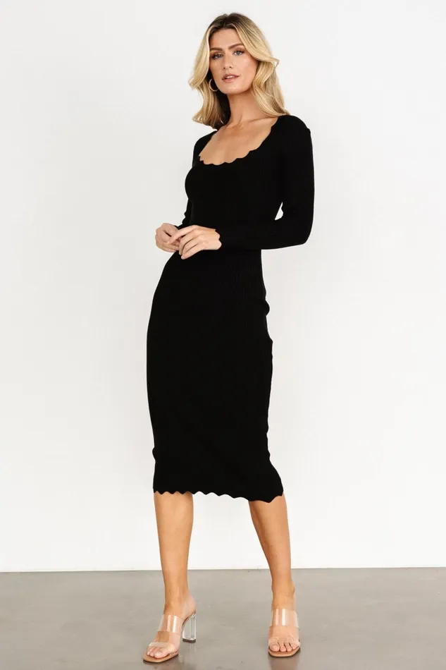 Percy Scalloped Midi Dress Black Women Baltic Born Midi Dresses