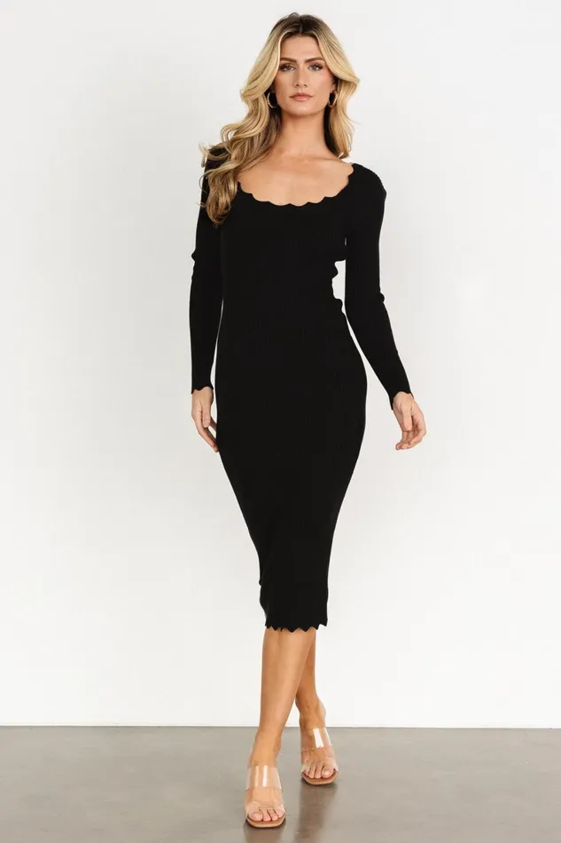 Percy Scalloped Midi Dress Black Women Baltic Born Midi Dresses Percy Scalloped Midi Dress Black Women Baltic Born Midi Dresses