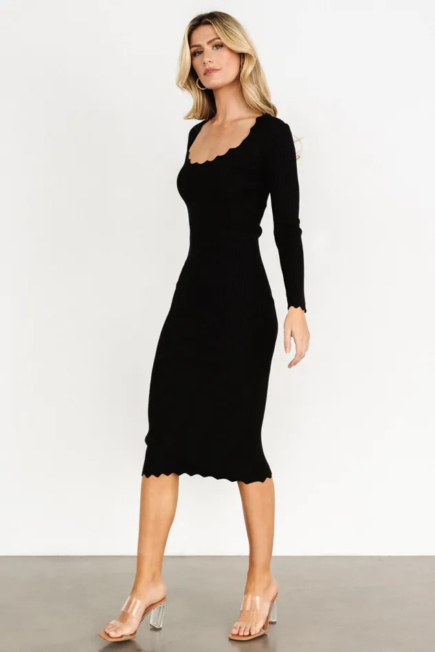 Percy Scalloped Midi Dress Black Women Baltic Born Midi Dresses Percy Scalloped Midi Dress Black Women Baltic Born Midi Dresses