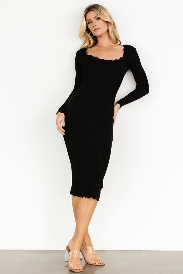 Percy Scalloped Midi Dress Black Women Baltic Born Midi Dresses Percy Scalloped Midi Dress Black Women Baltic Born Midi Dresses