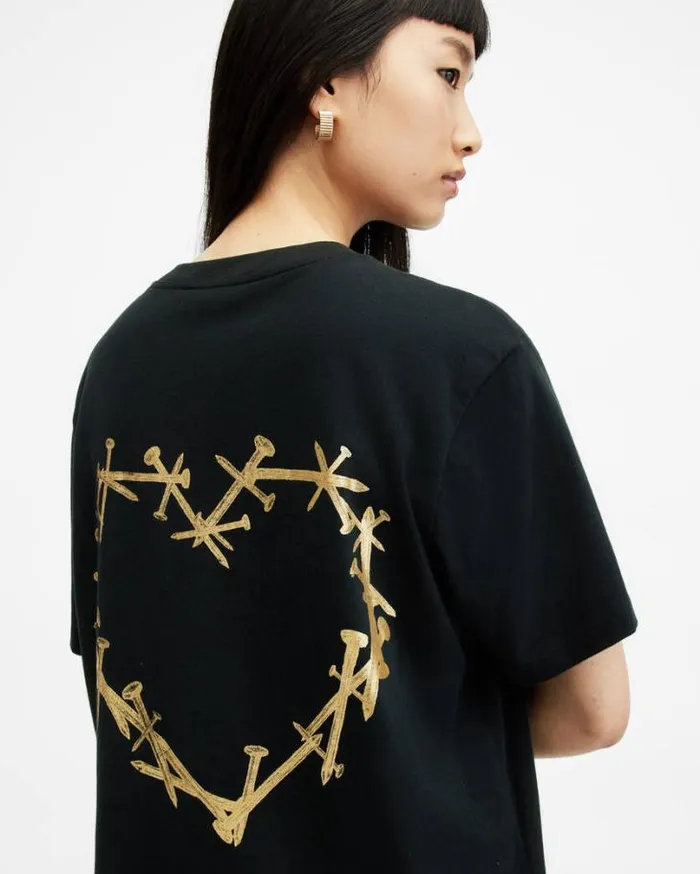 Perta Crew Neck Logo Boyfriend TShirt Black Women AllSaints Tops and Shirts