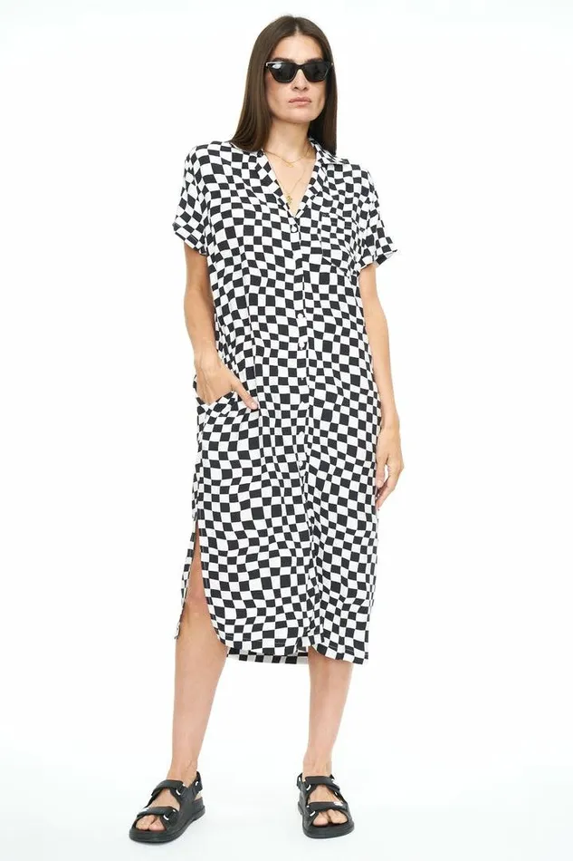Pistola Denim Dresses Women Amber Pajama Dress 8211 Black White Off The Grid Black White Off