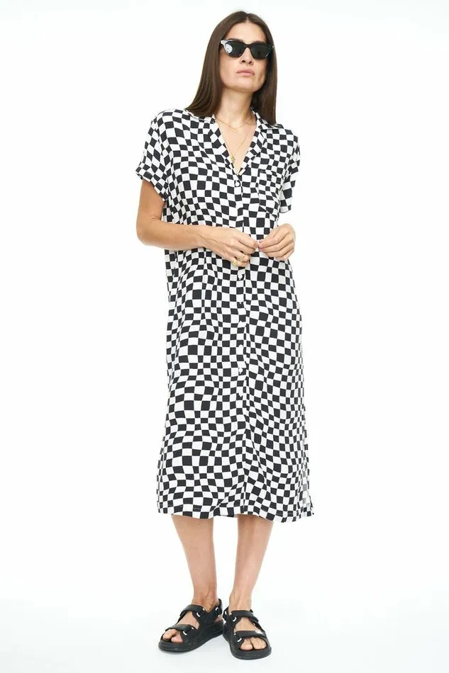 Pistola Denim Dresses Women Amber Pajama Dress 8211 Black White Off The Grid Black White Off