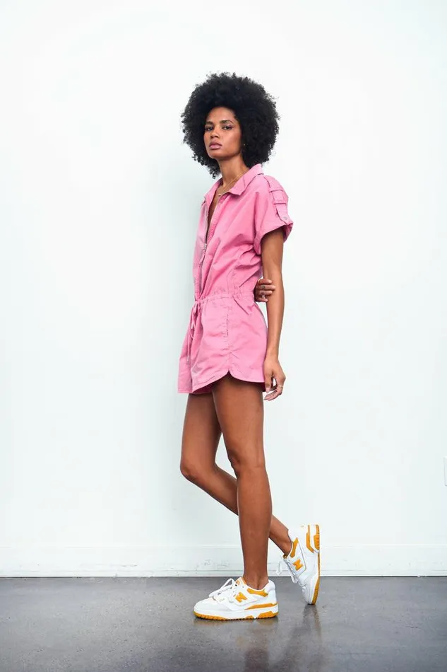 Pistola Denim Jumpsuits and Rompers Women Meg Zip Front Romper 8211 Flamingo Flamingo