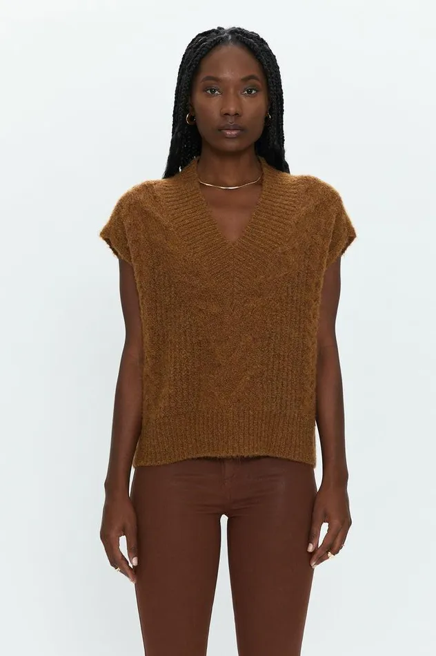 Pistola Denim Tops Women Kiran Sweater Vest 8211 Chestnut Cable Chestnut Cable