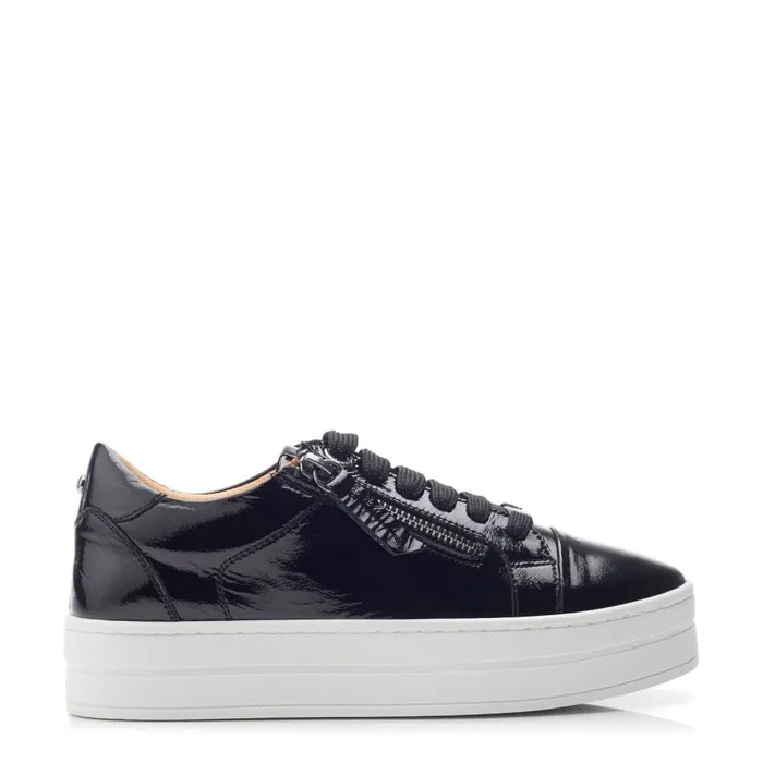Platform Trainers Women Moda In Pelle Abbiy Black Patent Leather