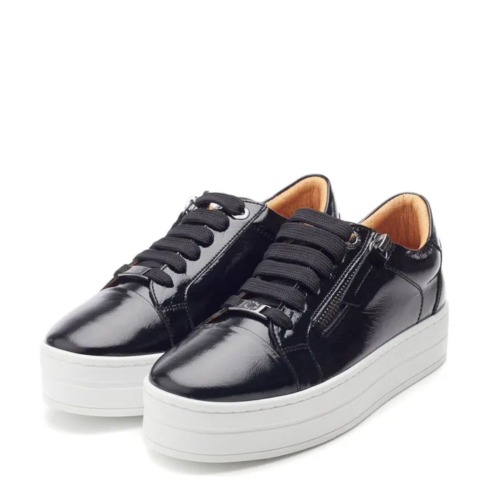 Platform Trainers Women Moda In Pelle Abbiy Black Patent Leather