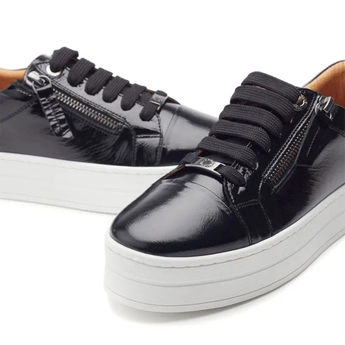 Platform Trainers Women Moda In Pelle Abbiy Black Patent Leather