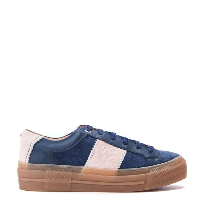 Platform Trainers Women Moda In Pelle Amande Navy Leather