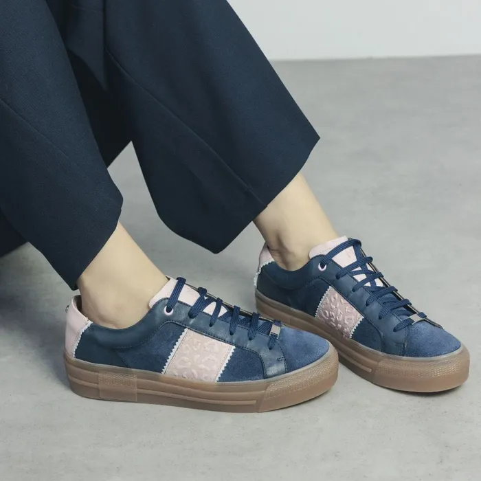 Platform Trainers Women Moda In Pelle Amande Navy Leather